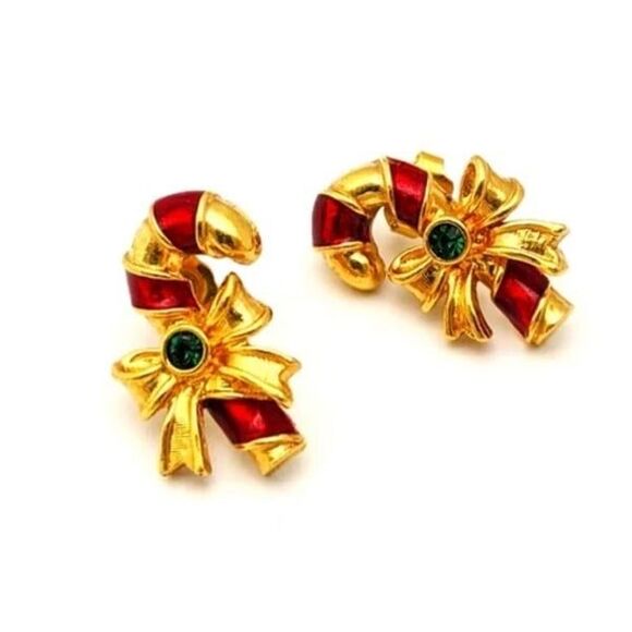 Candy Cane Christmas Earrings Vintage - Picture 5 of 12